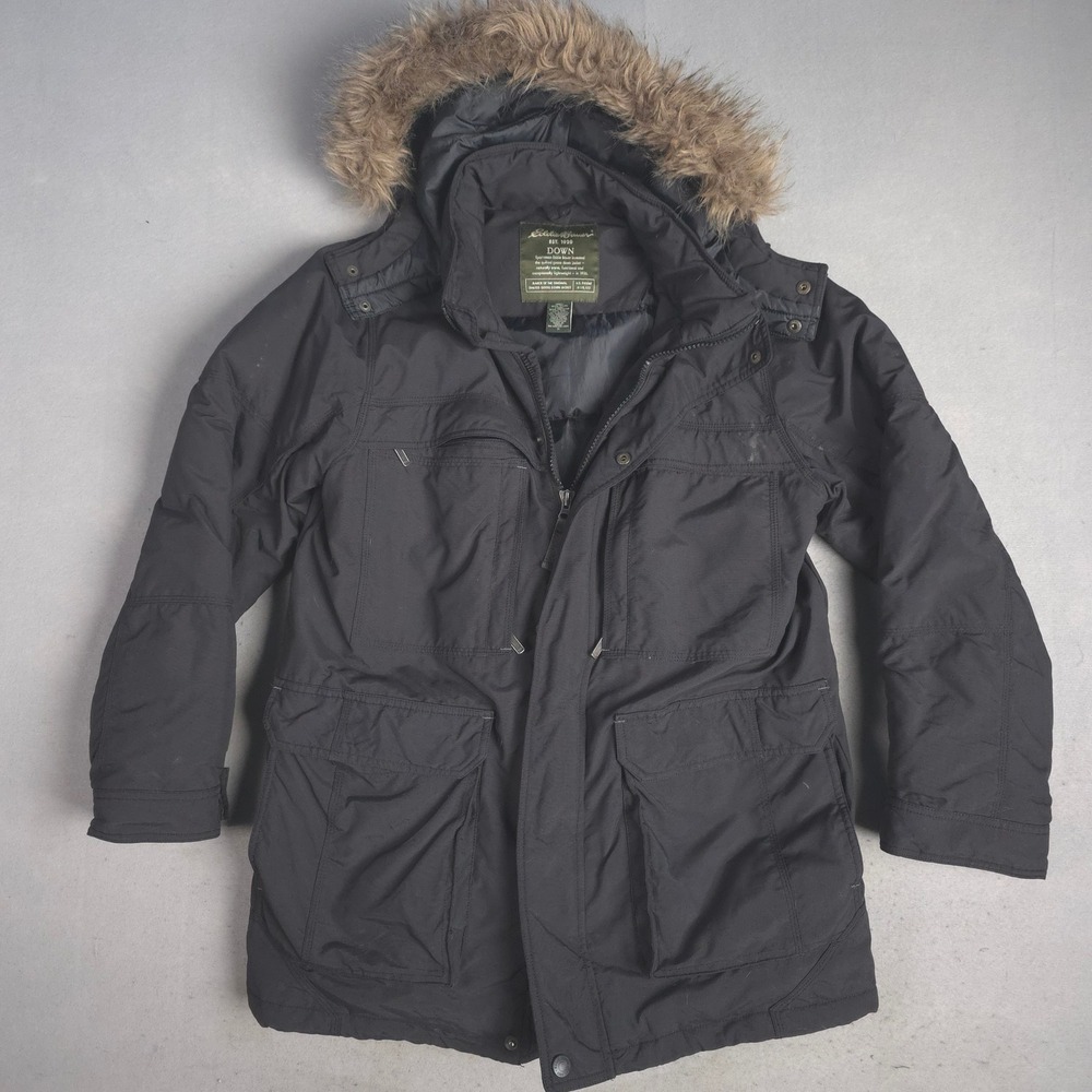 Eddie Bauer Mens Down Parka Jacket‎ Insulated Hooded Black Size S